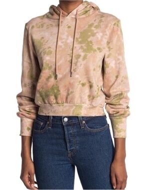 AFRM Cropped Tie Dye Hoodie in Blush and Olive, New With Tags, Size Small